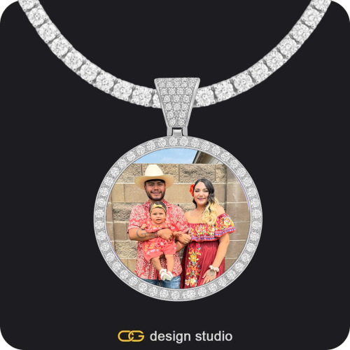 Grand victorian initial necklace - P / Silver,Custom Photo Pendant - Silver / Circle (3 cm) / Tennis