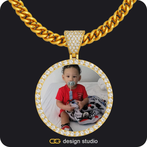 Custom Photo Pendant - Gold / Circle (4 cm) / Cuban (5mm)