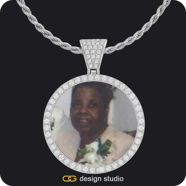 Custom Photo Pendant - Silver / Circle (4 cm) / Rope,Clover Initial Necklace - M / 18 inch