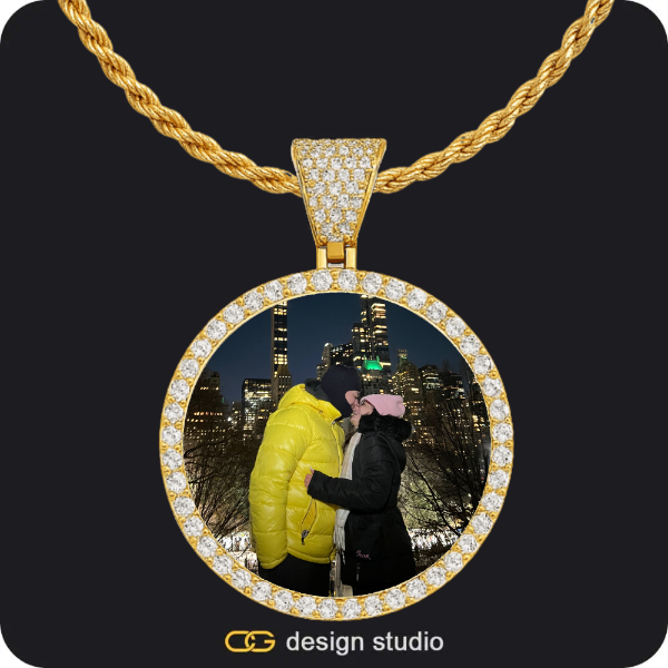 Custom Photo Pendant - Gold / Circle (4 cm) / Rope