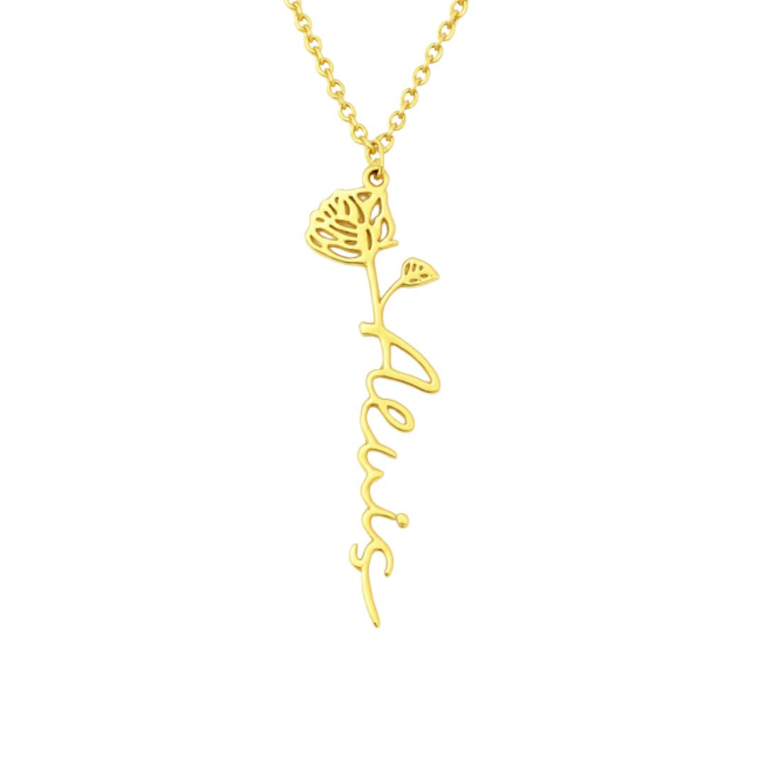 Birth Flower Custom Name Necklace