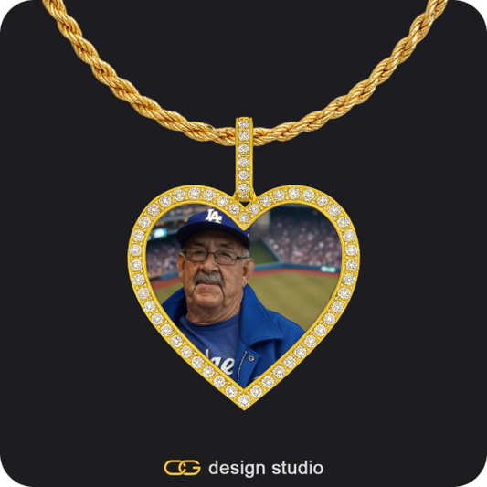 Custom Photo Pendant - Gold / Heart / Rope,Custom Photo Pendant - Gold / Heart / Rope