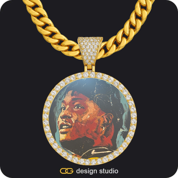 Custom Photo Pendant - Gold / Circle (4 cm) / Cuban (10mm)
