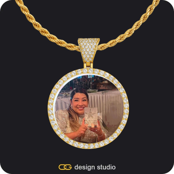 The Essential Stud Name Earrings,Custom Photo Pendant - Gold / Circle (3 cm) / Rope
