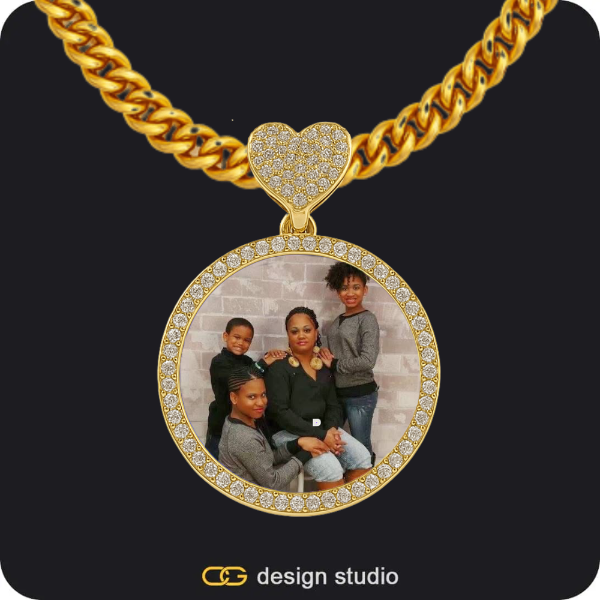 Custom Charm-Top Photo Pendant - Gold / Heart / Cuban (5mm)