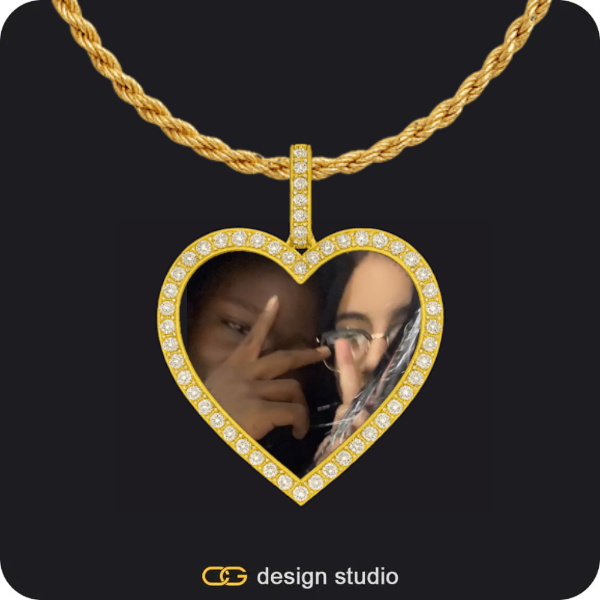 Arial Letter - D / Gold,The Essential Name Necklace,Chain Upgrade - 4mm Curb,Custom Heart Photo Pendant