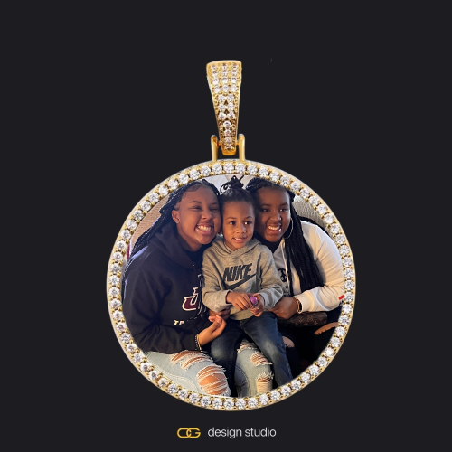 Block initial necklace - Q,Custom Photo Pendant - Gold / Circle (4 cm) / Rope