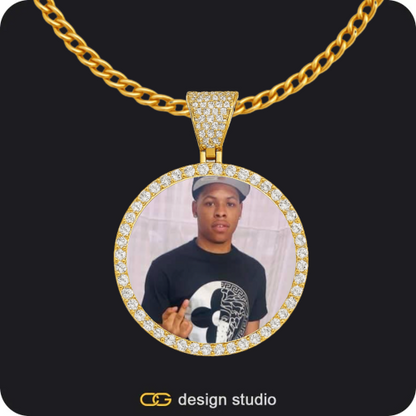 Custom Photo Pendant - Gold / Circle (3 cm) / Cuban (3mm),Custom Photo Pendant - Gold / Circle (3 cm) / Cuban (3mm),Clover Initial Necklace - A / 18 inch