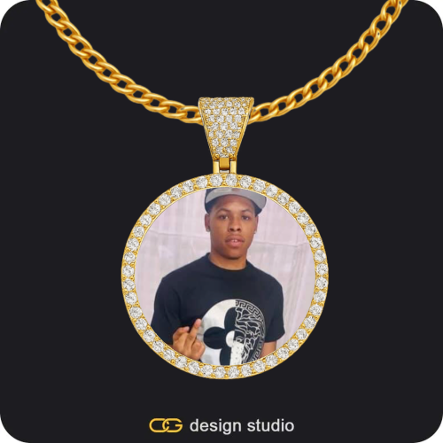 Custom Photo Pendant - Gold / Circle (3 cm) / Cuban (3mm),Custom Photo Pendant - Gold / Circle (3 cm) / Cuban (3mm),Clover Initial Necklace - A / 18 inch