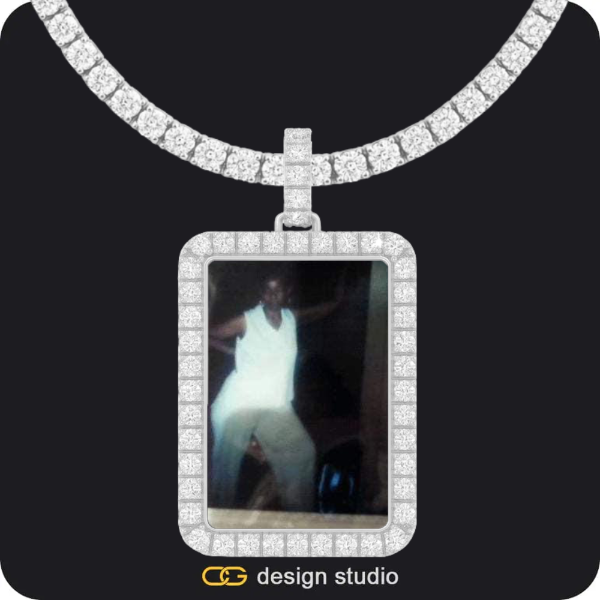 Shell Initial Necklace - U / Silver,Custom Photo Pendant - Silver / Rectangle / Tennis