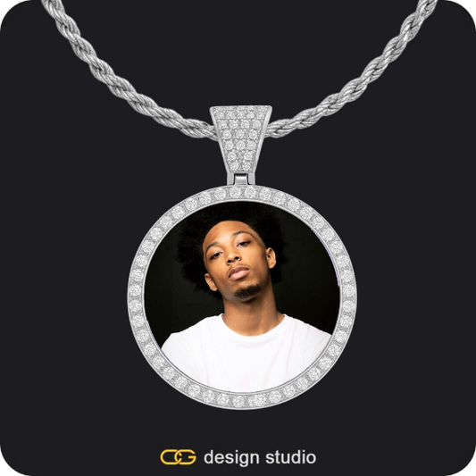 Custom Photo Pendant - Silver / Circle (3 cm) / Rope,Custom Photo Pendant - Silver / Circle (4 cm) / Cuban (5mm)
