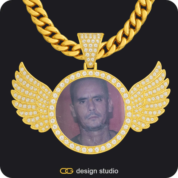 Custom Photo Pendant - Gold / Wings / Cuban (10mm)