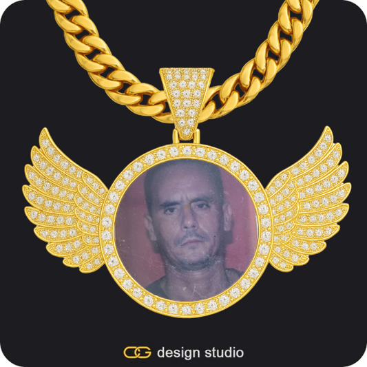 Custom Photo Pendant - Gold / Wings / Cuban (10mm)
