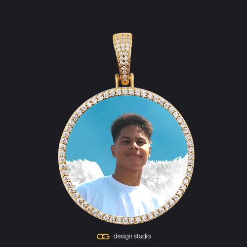 Custom Photo Pendant - Gold / Circle (4 cm) / Cuban (5mm),Custom Photo Pendant - Gold / Circle (4 cm) / Cuban (3mm)
