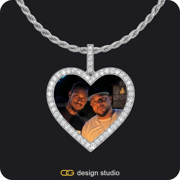 Custom Photo Pendant - Silver / Heart / Rope
