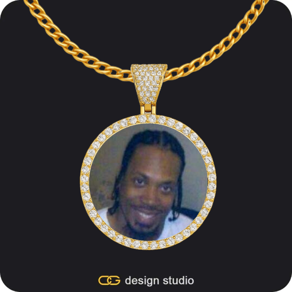 Custom Photo Pendant - Gold / Circle (3 cm) / Cuban (3mm),Shell Initial Necklace - U / Silver