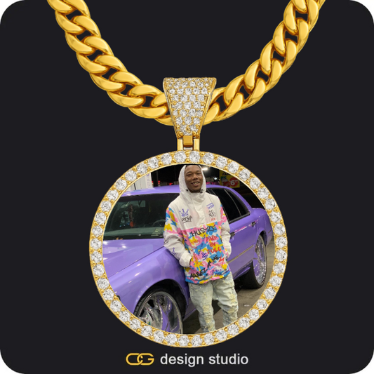 Custom Photo Pendant - Gold / Circle (4 cm) / Cuban (10mm)