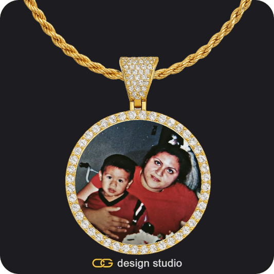 Custom Photo Pendant - Gold / Circle (4 cm) / Rope,The Essential Name Necklace: Double Layer