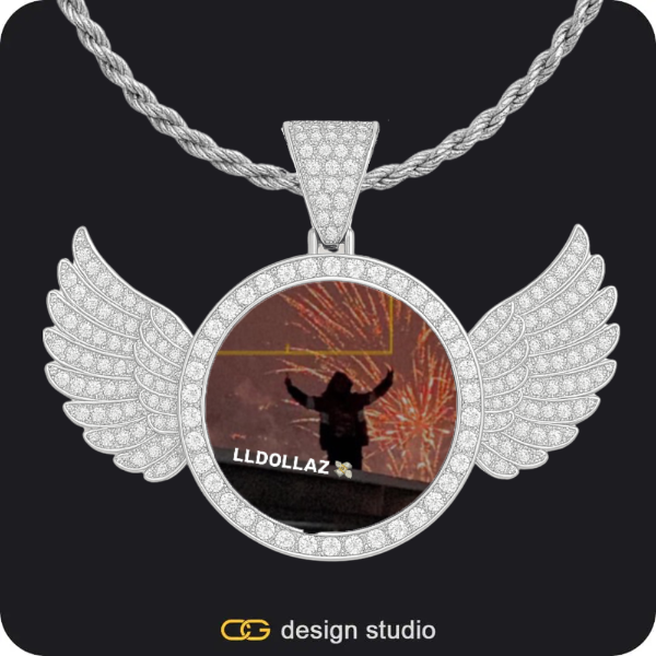 Custom Photo Pendant - Silver / Wings / Rope,Shell Initial Necklace - O / Gold