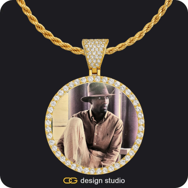 Heart initial necklace - U,Custom Photo Pendant - Gold / Circle (4 cm) / Rope