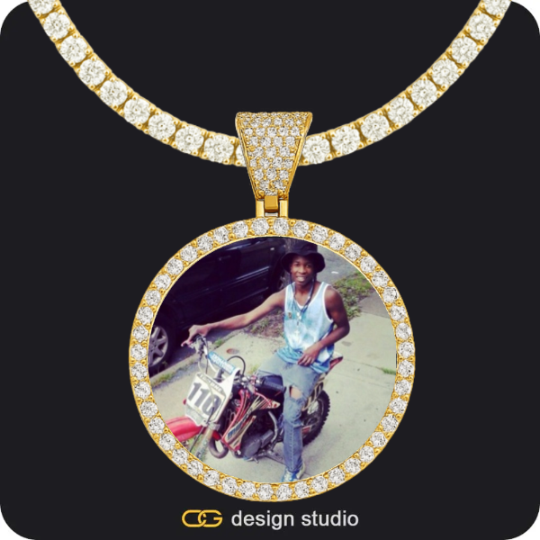 Grand victorian initial necklace - W / Silver,Custom Photo Pendant - Gold / Circle (4 cm) / Tennis