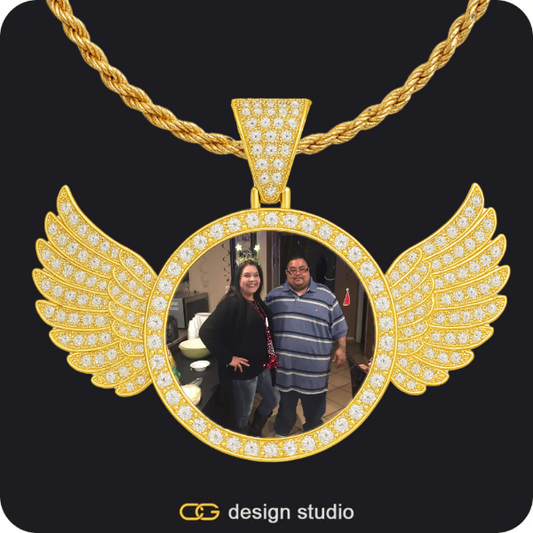 Custom Photo Pendant - Gold / Wings / Rope