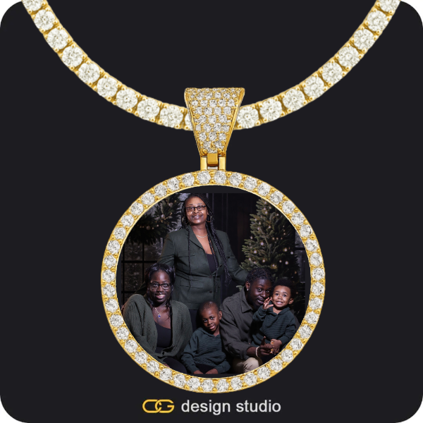 Custom Photo Pendant - Gold / Circle (4 cm) / Tennis