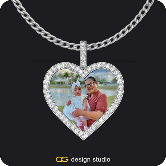 Custom Photo Pendant - Silver / Heart / Cuban (3mm)