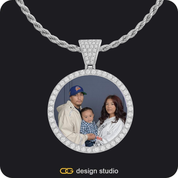 Custom Photo Pendant - Silver / Circle (3 cm) / Rope,Custom Photo Pendant - Gold / Circle (3 cm) / Cuban (3mm)