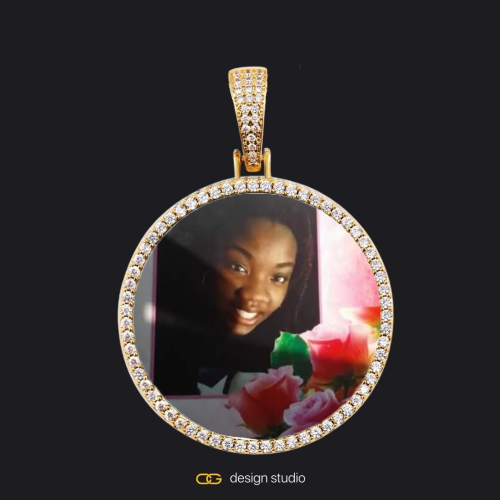 Clover Initial Necklace - D / 18 inch,Custom Photo Pendant - Gold / Circle (4 cm) / Cuban (10mm)