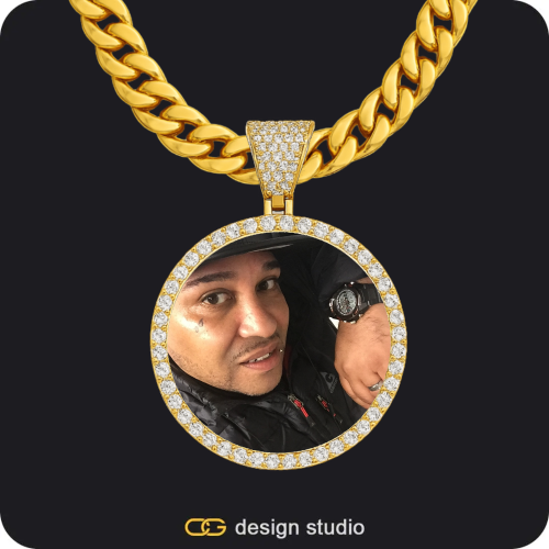 Custom Photo Pendant - Gold / Circle (3 cm) / Cuban (10mm)