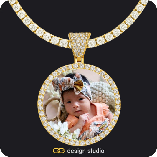Custom Photo Pendant - Gold / Circle (4 cm) / Tennis
