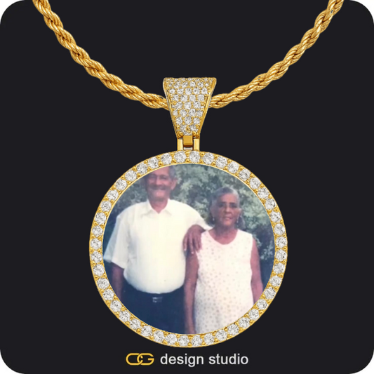 Custom Photo Pendant - Gold / Circle (4 cm) / Rope