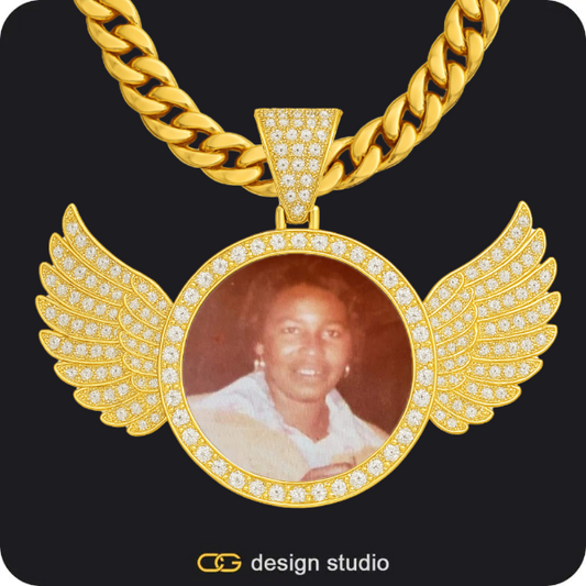 Custom Photo Pendant - Gold / Wings / Cuban (10mm),Custom Photo Pendant - Gold / Wings / Cuban (10mm),Custom Photo Pendant - Gold / Circle (4 cm) / Cuban (10mm)