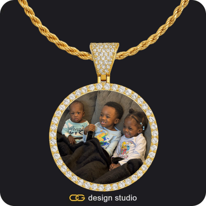 Custom Photo Pendant - Silver / Circle (4 cm) / Rope,Custom Photo Pendant - Gold / Circle (4 cm) / Rope