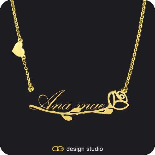 The Rose Bud  - CustomGld Large Underlined Personalized Name Necklace