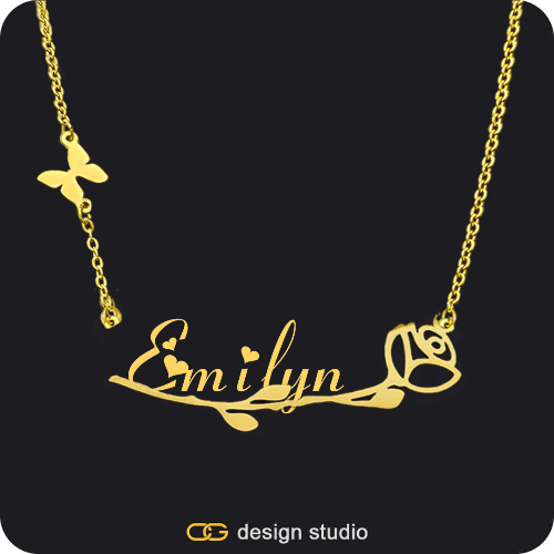 The Rosebud Underlined Name Necklace