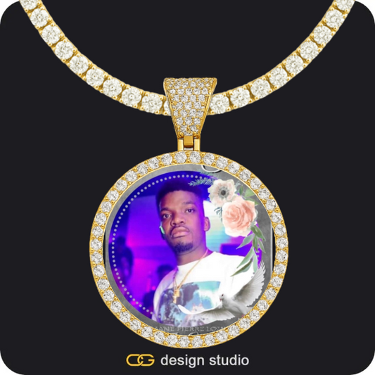 Custom Photo Pendant - Gold / Circle (4 cm) / Tennis