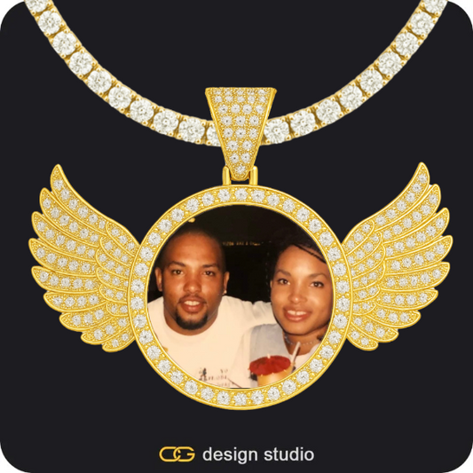 Custom Photo Pendant - Gold / Wings / Tennis