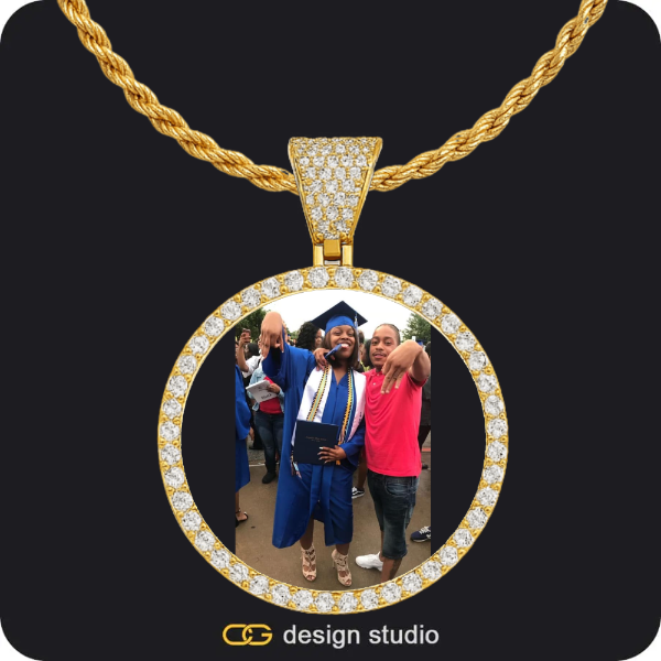 Custom Photo Pendant - Gold / Circle (4 cm) / Rope