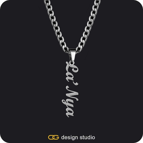 Custom Photo Pendant - Silver / Circle (4 cm) / Cuban (10mm),The Vertical Name Necklace