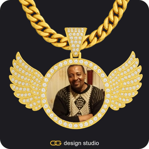 Custom Photo Pendant - Gold / Wings / Cuban (10mm)