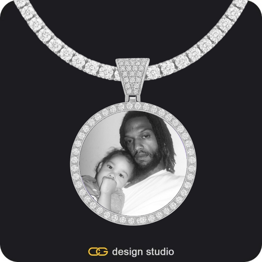 Custom Photo Pendant - Silver / Circle (3 cm) / Tennis,Custom Photo Pendant - Silver / Circle (3 cm) / Tennis