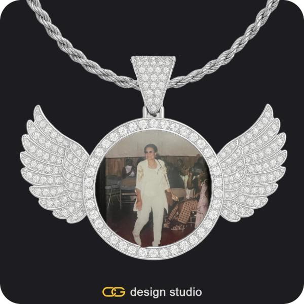 Custom Photo Pendant - Silver / Circle (4 cm) / Rope,Custom Photo Pendant - Silver / Wings / Rope