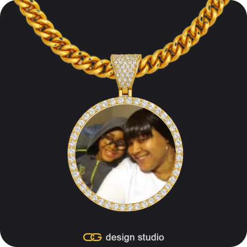 Clover Initial Necklace - J / 18 inch,Custom Photo Pendant - Gold / Circle (3 cm) / Cuban (5mm)