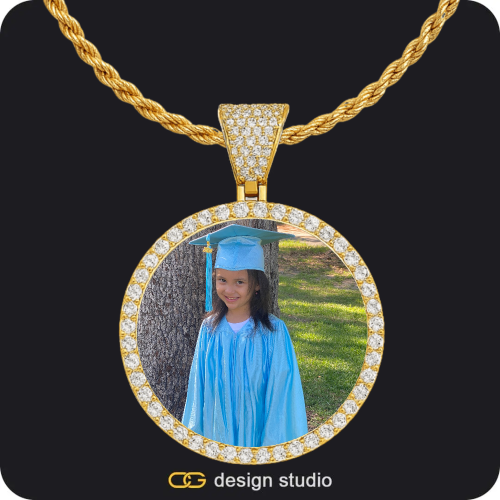 Custom Photo Pendant - Gold / Circle (4 cm) / Rope