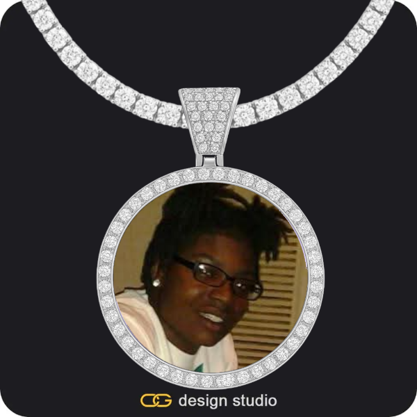 Custom Photo Pendant - Gold / Circle (4 cm) / Cuban (3mm),Custom Photo Pendant - Silver / Circle (4 cm) / Tennis