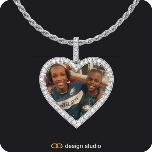Custom Photo Pendant - Silver / Heart / Rope
