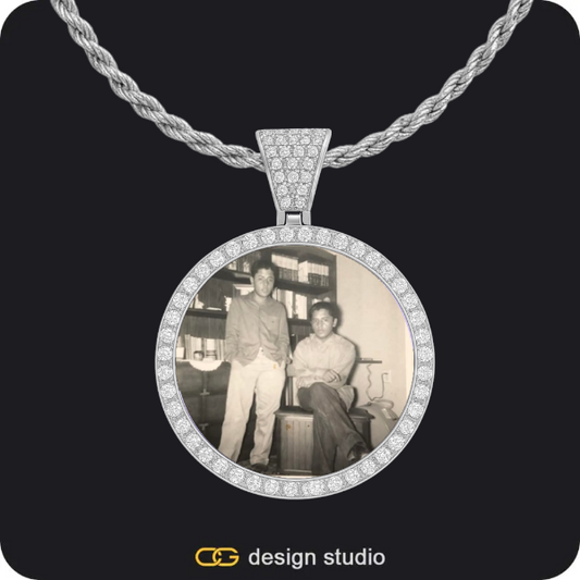 Clover Initial Necklace - K / 16 inch,Custom Photo Pendant - Silver / Circle (3 cm) / Rope