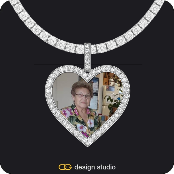 Custom Photo Pendant - Silver / Heart / Tennis,Custom Photo Pendant - Silver / Circle (4 cm) / Rope,Custom Photo Pendant - Silver / Circle (4 cm) / Rope